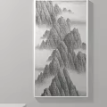 Traditional Ink Style Landscape Painting With Layered Mountain Peaks And Misty Clouds
