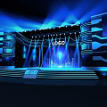 Modern Stage Setup With Blue Lighting Multiple Screens And Logo 3d model