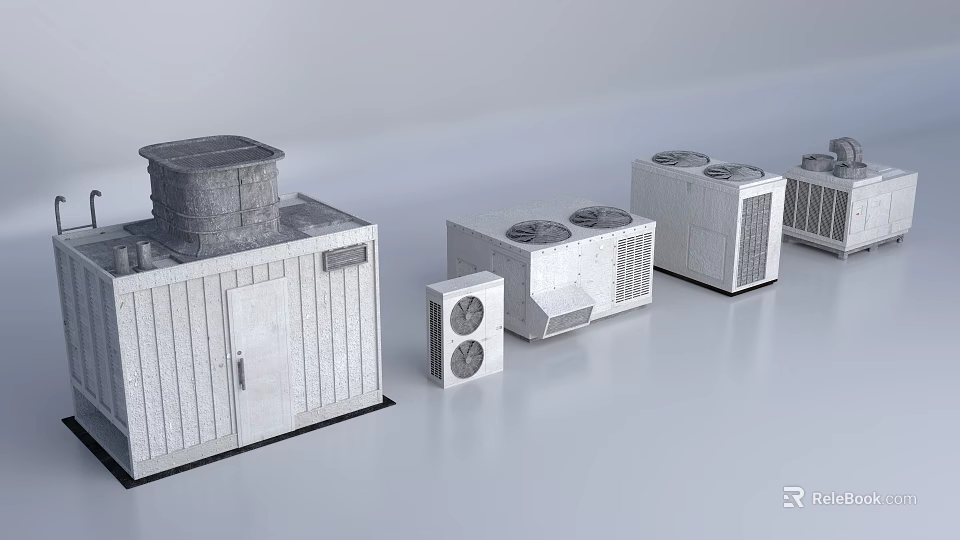 Various Sizes Industrial Cooling Units With Ventilation Fans And Outdoor HVAC Equipment 3d model 