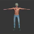Gray Haired Male Character With Chest Scars And Ripped Jeans Standing