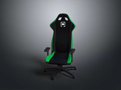 Black And Green Gaming Chair With Mesh Design Logo On Backrest Black Base And Wheels 3d model