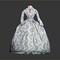 Vintage Light Blue Floral Pattern Dress With Lace Collar And Flared Skirt