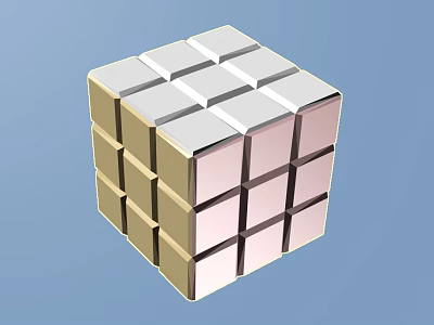 Modern Console Cabinet and Sideboard with Gold Pink Cube Panels in Blue Background 3d model
