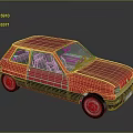 Classic Red Hatchback Car With Black Lower Body And Silver Wheels Transparent Windows