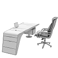Modern Office Desk With Black Leather Office Chair White Drawer Cabinet And Laptop On Top