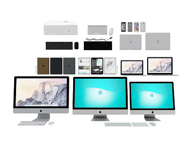 Modern Desktop Computer Setup With Multiple Monitors Keyboard Mouse And Accessories 3d model