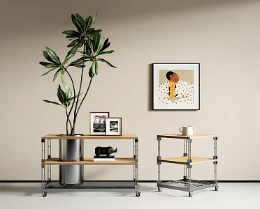 Modern Storage Rack Metal Side Optical Axis Aluminum Pot Trolley 3d model
