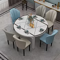 Elegant Round Dining Table Set With White Chairs Tableware Decorative Vase And Candles 3d model
