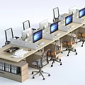 Office Desk And Chair Set With Multiple Workstations Computer Monitors And Ergonomic Chairs 3d model