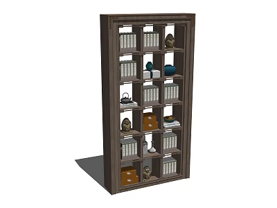 Wooden Bookshelf with Multiple Compartments Books Decorative Items and Storage Boxes 3d model