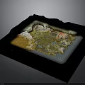 Detailed Terrain Model With Mountain Ranges Water Bodies And Illuminated Base