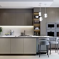 Modern Open Concept Kitchen Interior Design With Island Countertop Cabinets And Appliances