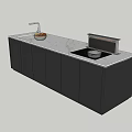 Sleek Modern Kitchen Island With Sink Faucet Fruit Bowl Microwave And Pan