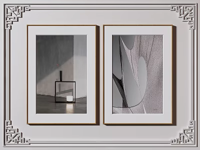 Modern Framed Wall Art Set Of Two With Geometric Abstract Design And Gray Tones 3d model
