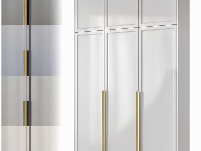 Modern Wardrobe with Glass Doors and Gold Handles in White Finish 3d model
