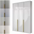 Modern Wardrobe with Glass Doors and Gold Handles in White Finish