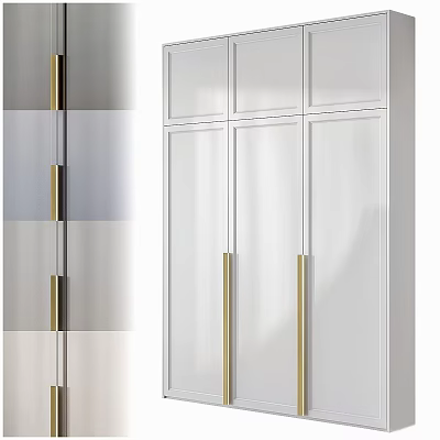 Modern Wardrobe with Glass Doors and Gold Handles in White Finish 3d model