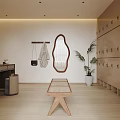 Modern Minimalist Cloakroom With Wooden Lockers Mirror Bench And Plant