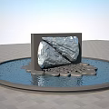 Stylish Feature Wall Design With Metallic Panel Circular Water Pool And Stone Decorations