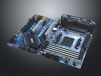 High Performance Computer Motherboard With MAXIMUS PRO Label Expansion Slots Heat Sinks And Chips 3d model
