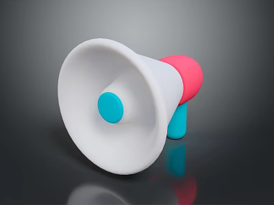Modern White Computer Megaphone with Pink Blue Handle Stylish Desktop Accessory 3d model