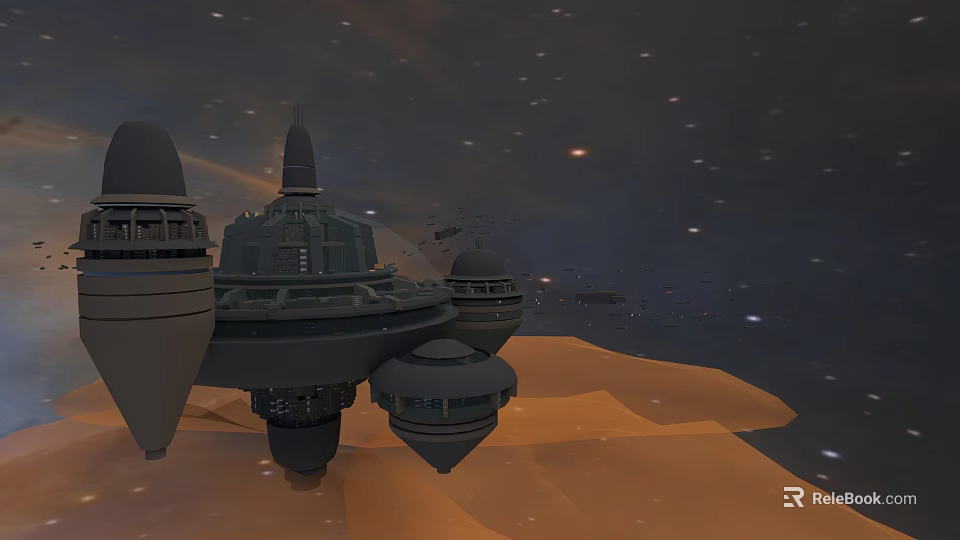 Futuristic City Architecture Featuring Dome Structures Starry Sky And Orange Terrain 3d model 