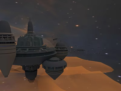 Futuristic City Architecture Featuring Dome Structures Starry Sky And Orange Terrain 3d model