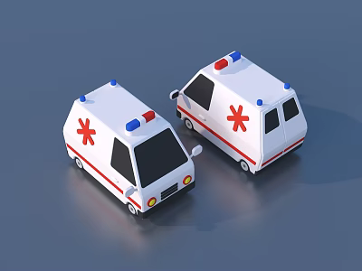 Two White Ambulance Vehicles With Red Cross And Blue Red Emergency Lights 3d model