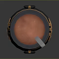 Black Cauldron With Golden Decoration Red Liquid Inside White Stirring Tool And Golden Legs