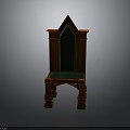 Antique Gothic Style Wooden Chair With Green Upholstered Back And Seat
