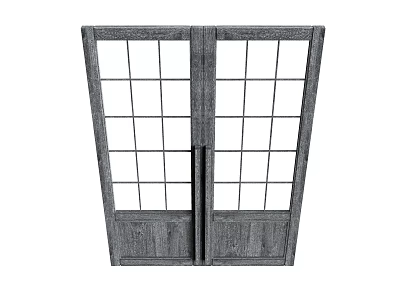 Classic Wooden Hinged Doors With Glass Grid Panels And Double Leaf Design 3d model