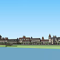 Classic European Commercial Street With Row Buildings And Waterfront View