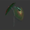 Cartoon Fantasy Scene with Vibrant Green Spiral Structure Feather Like Leaves and Yellow Center