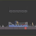 Indoor Boxing Ring With Boxers During Match Seating And Lighting Rig