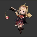 Chibi Game Movie Character With Blonde Hair Crown Red Cape Pink Dress Holding Magic Orb