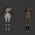 3D Character Outfits Featuring White And Brown Uniforms With Belt Knee Pads