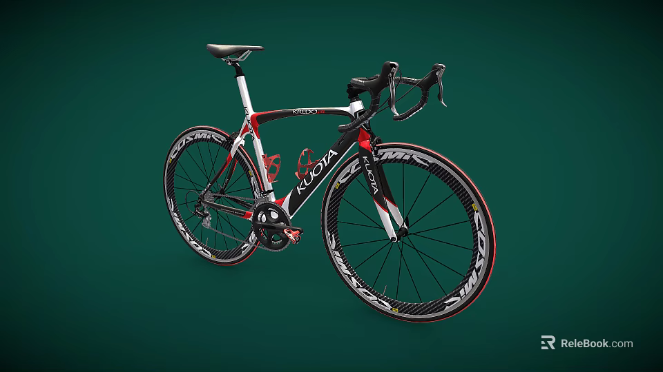 Koga Red Black and White Road Bicycle With Carbon Frame And Wheels On Green Background 3d model 