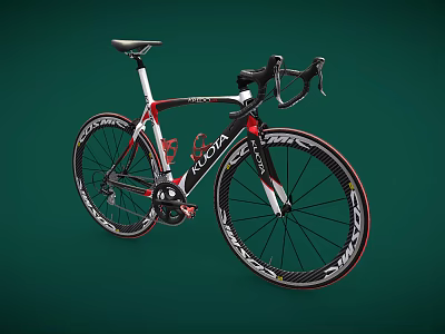 Koga Red Black and White Road Bicycle With Carbon Frame And Wheels On Green Background 3d model