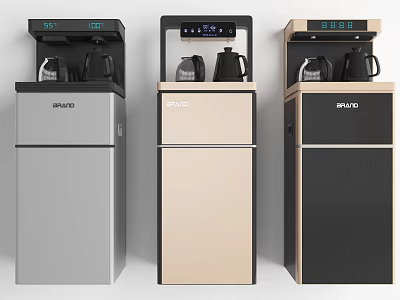 Modern Standing Water Dispensers with Digital Display and Kettles in Silver Gold Black 3d model