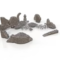 Ancient Stone Architectural Components Featuring Arches Wall Fragments And Pillar Pieces 3d model