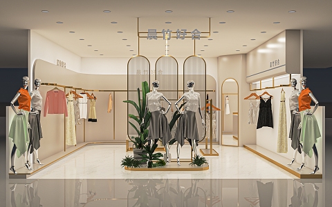 Modern Clothing Store Women's Clothing Store Clothing Shelf Booth Cashier Shaped Showcase Fitting Mirror Nakajima Booth 3d model