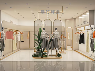 Modern Clothing Store Women's Clothing Store Clothing Shelf Booth Cashier Shaped Showcase Fitting Mirror Nakajima Booth 3d model