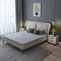 Comfortable Mattress With Stripe Design Leather Headboard And Nightstands In Modern Bedroom
