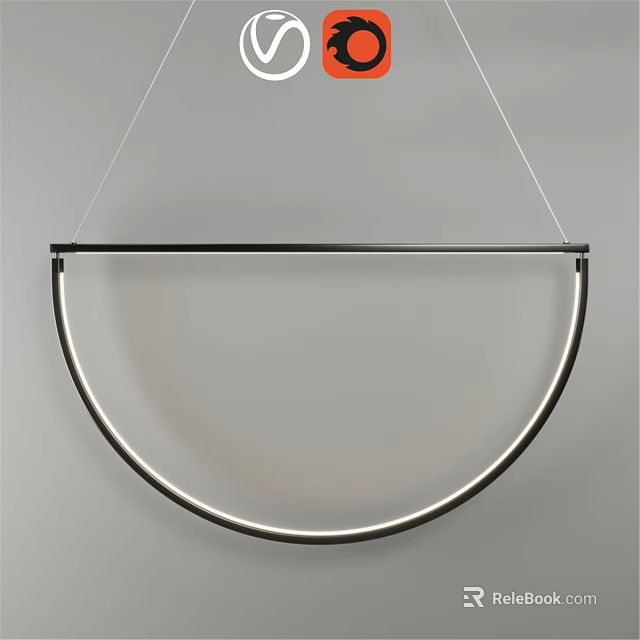 Modern Semicircular Chandelier With Black Metal Frame And Illuminated Edge 3d model 