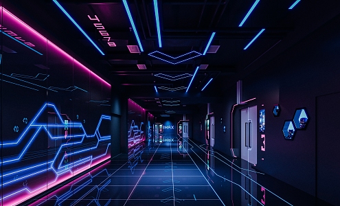 Modern Aisle Cyberpunk Cinema Passage 3d model