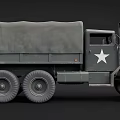 Military Utility Truck With Canvas Cover White Star Logo And Multiple Wheels