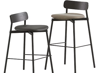 Modern Bar Stools With Wooden Backrest Black Metal Legs And Different Seat Cushions 3d model