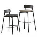 Modern Bar Stools With Wooden Backrest Black Metal Legs And Different Seat Cushions