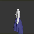 White High Neck Long Sleeve Top With Blue Layered Asymmetrical Hem Skirt