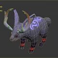 Mystical Fantasy Creature With Gray Body Red White Horns White Patterns And Red Leg Bands